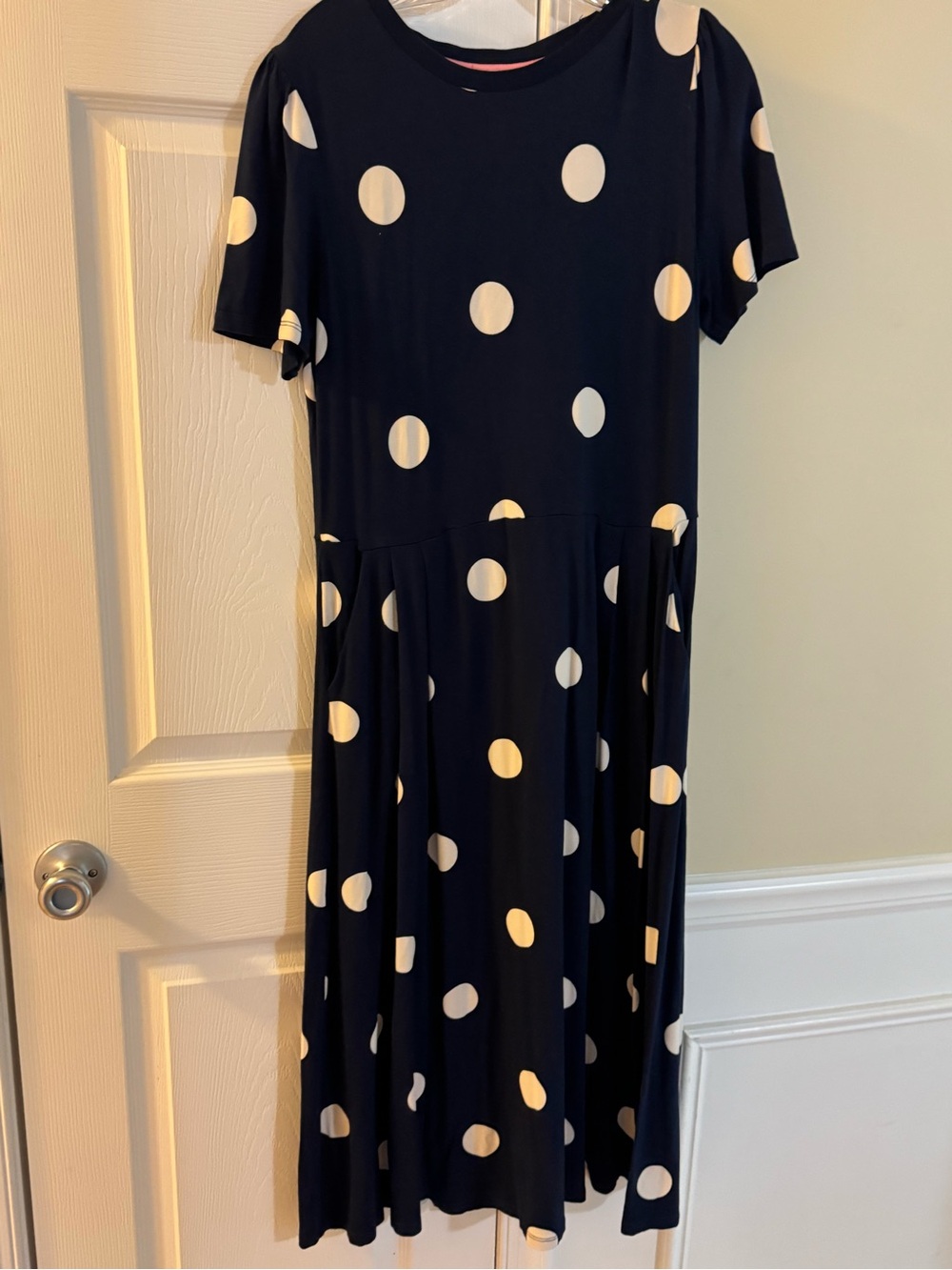 Navy Polka Dot Short-Sleeve Midi Dress